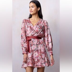 Floral Sequin Wrap Mini Dress